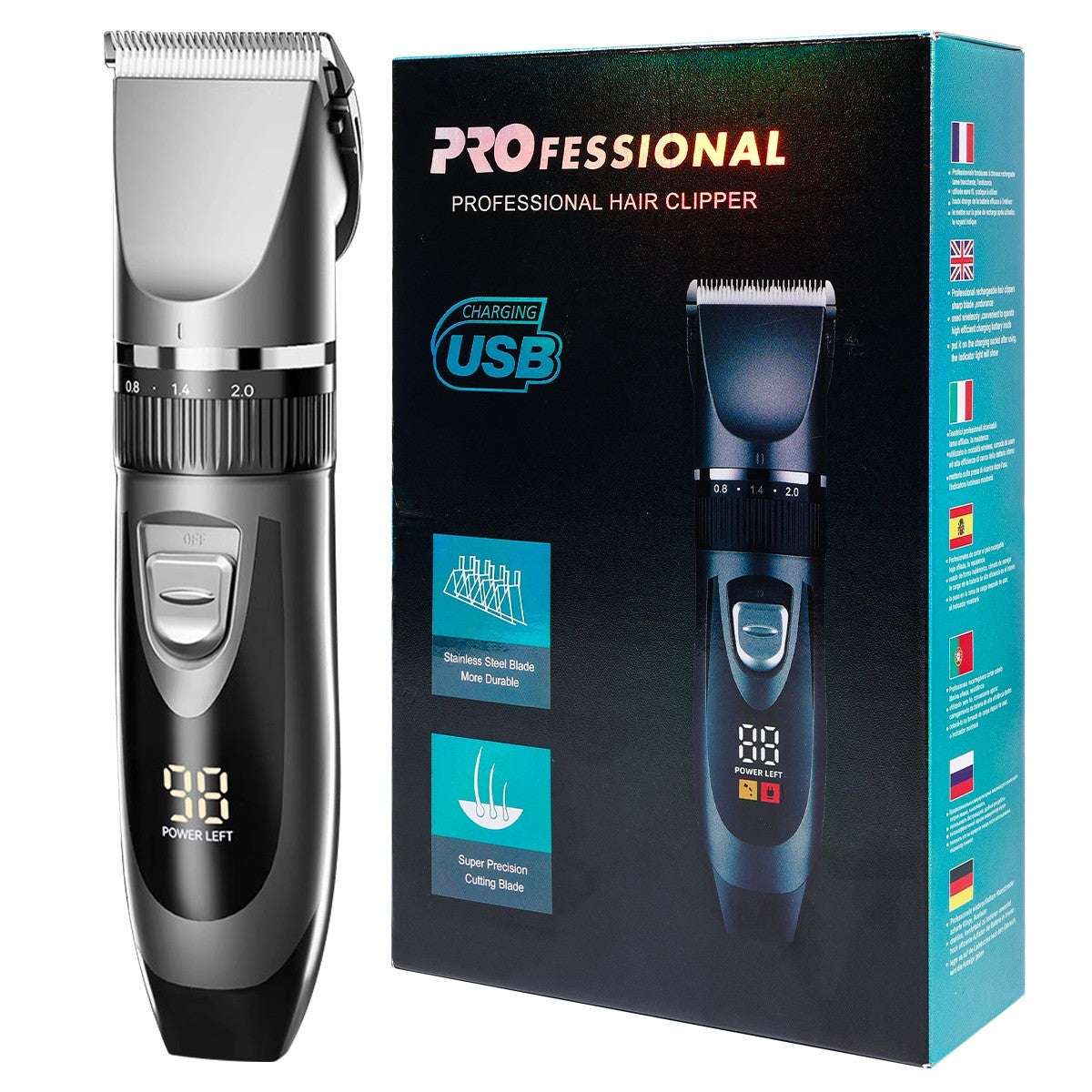 Cordless Rechargeable Hair Clippers Kit with LCD Display & Adjustable Length