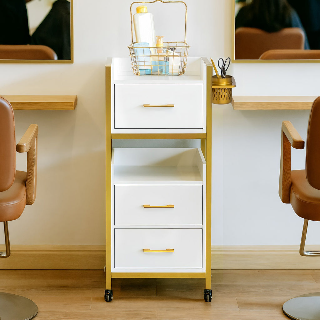 Mobile Salon Trolley Cart with 3 Drawers & Shelves for Beauty & Spa