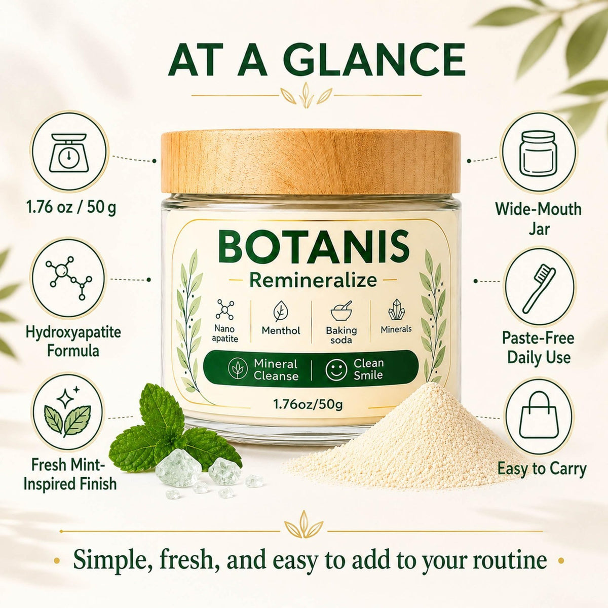 Fluoride-Free Tooth Powder with Xylitol and Calcium Carbonate - Spearmint Flavor