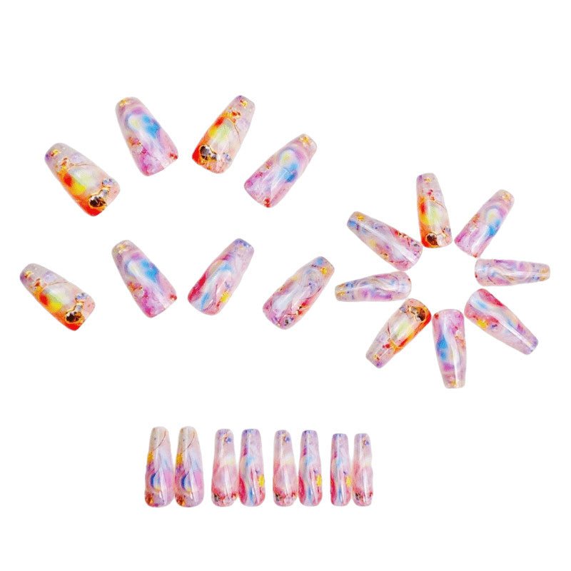 48 Pcs Iridescent Rhinestone Press-On Nails Long Coffin Nude Elegant Fake Nails