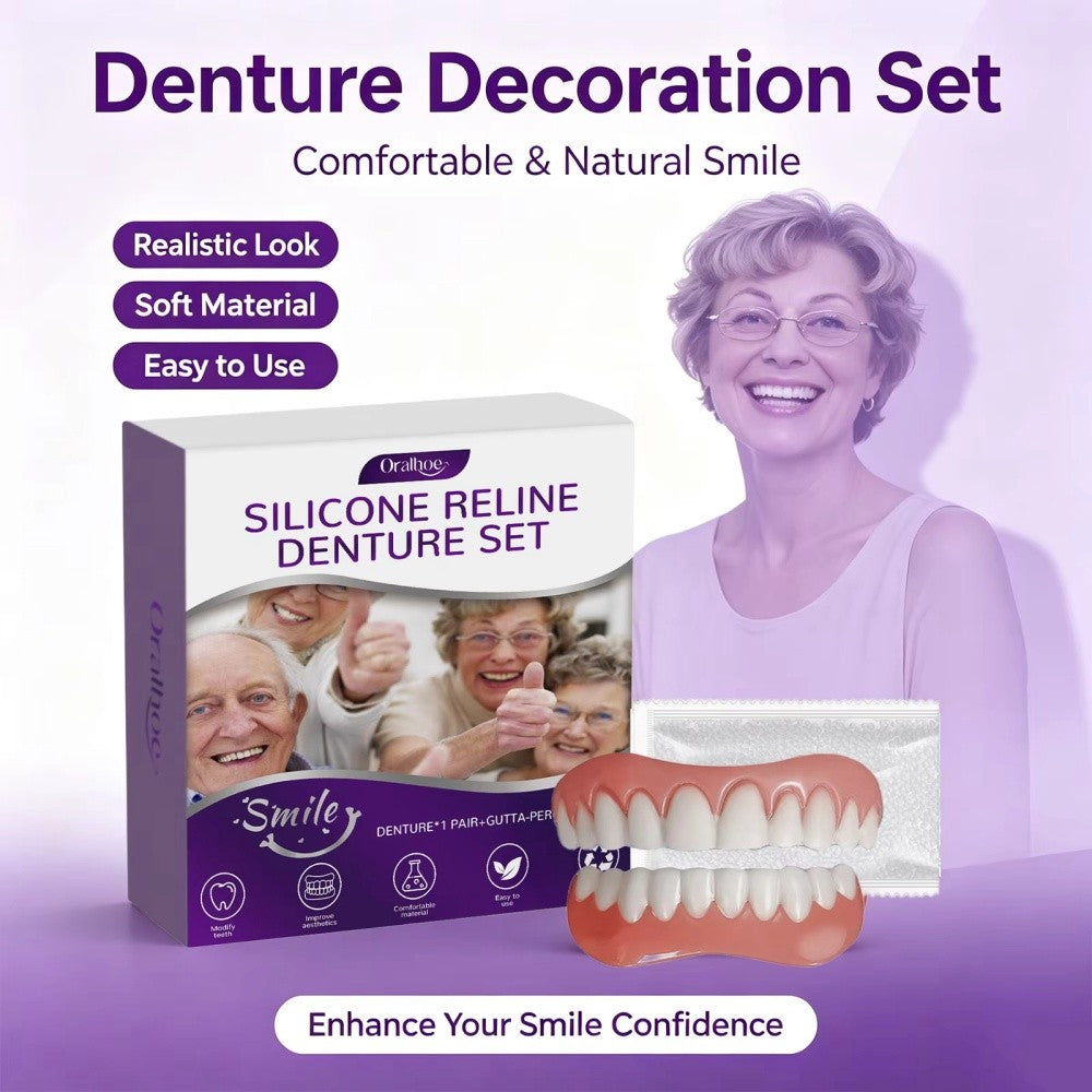 Moldable Silicone Dentures Set for Seniors - Upper & Lower, Natural & Reusable