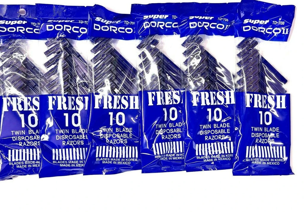 6 Pack Disposable Razor Blades for Men - Twin Blade, Blue, TD-708