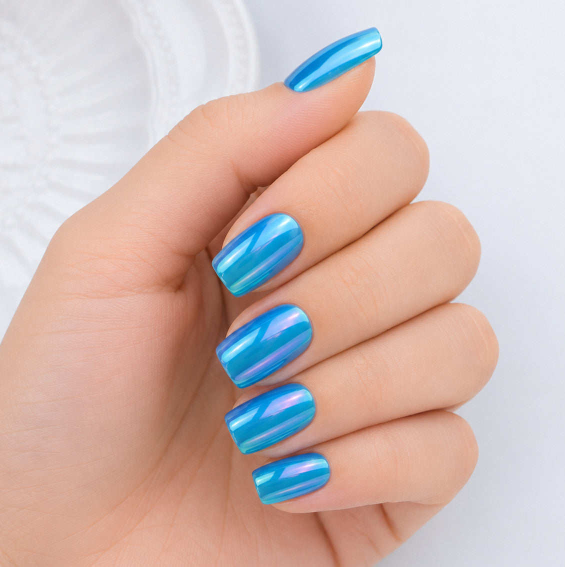 Blue Mirror Hologram Unicorn Nail Tips Set with Glue & File - Full Cover 24pcs