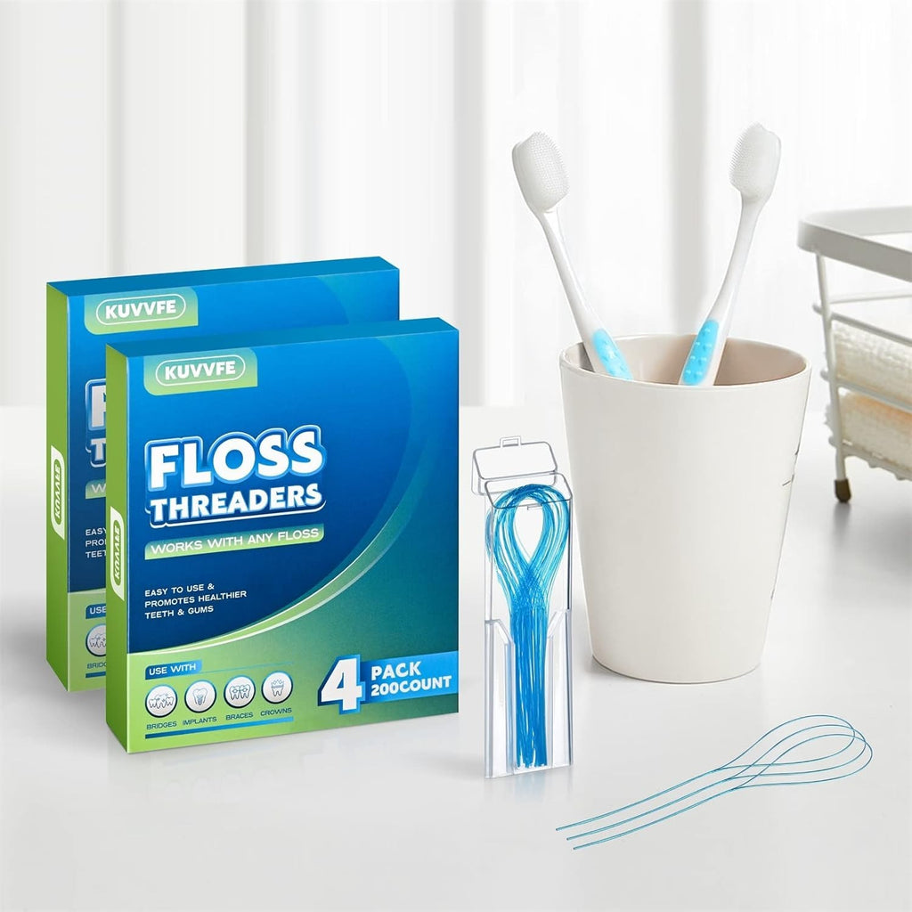 Dental Floss Threaders for Braces Bridges Implants - 200 Count Pack