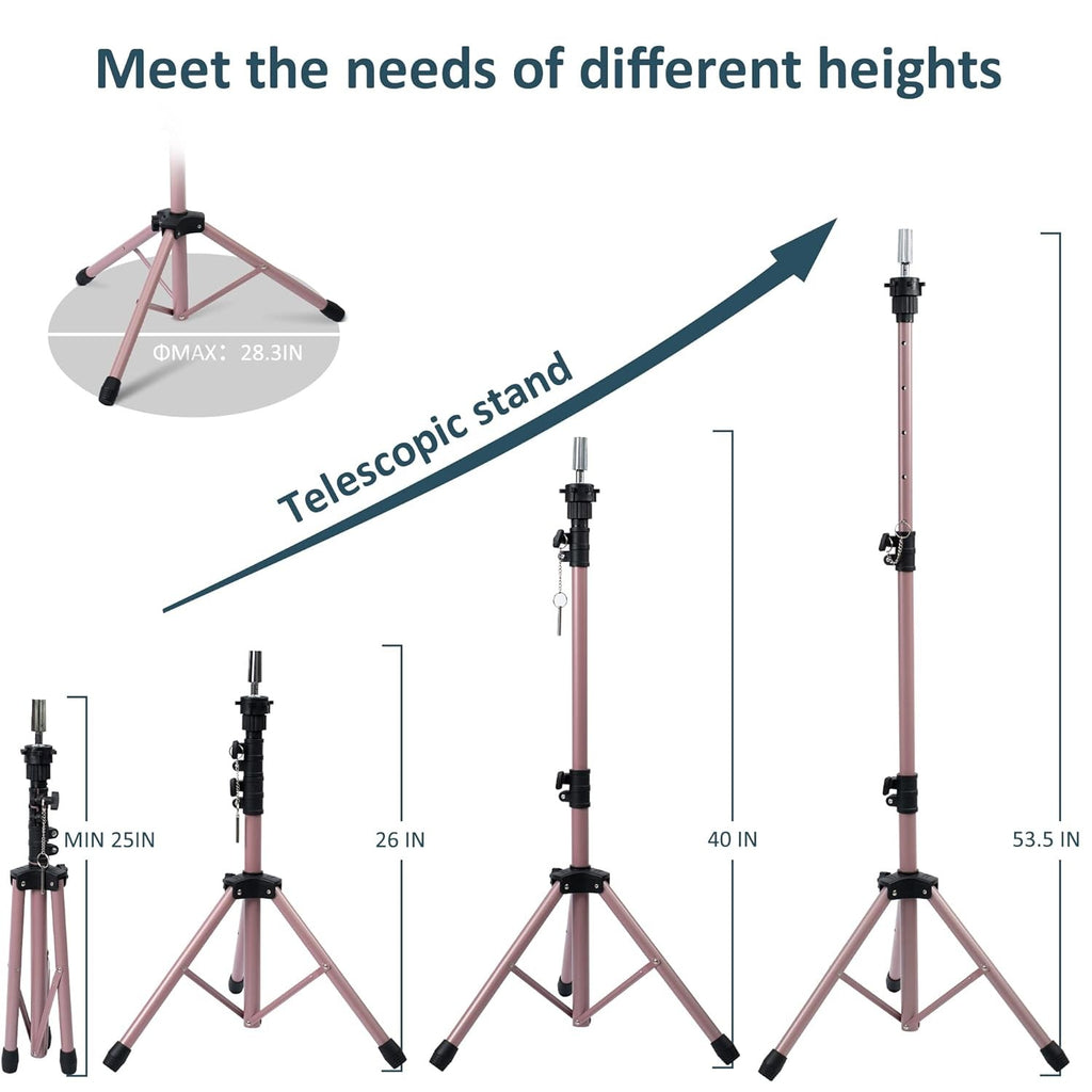 Adjustable Metal Wig Stand Tripod with Tool Tray for Salon & Styling