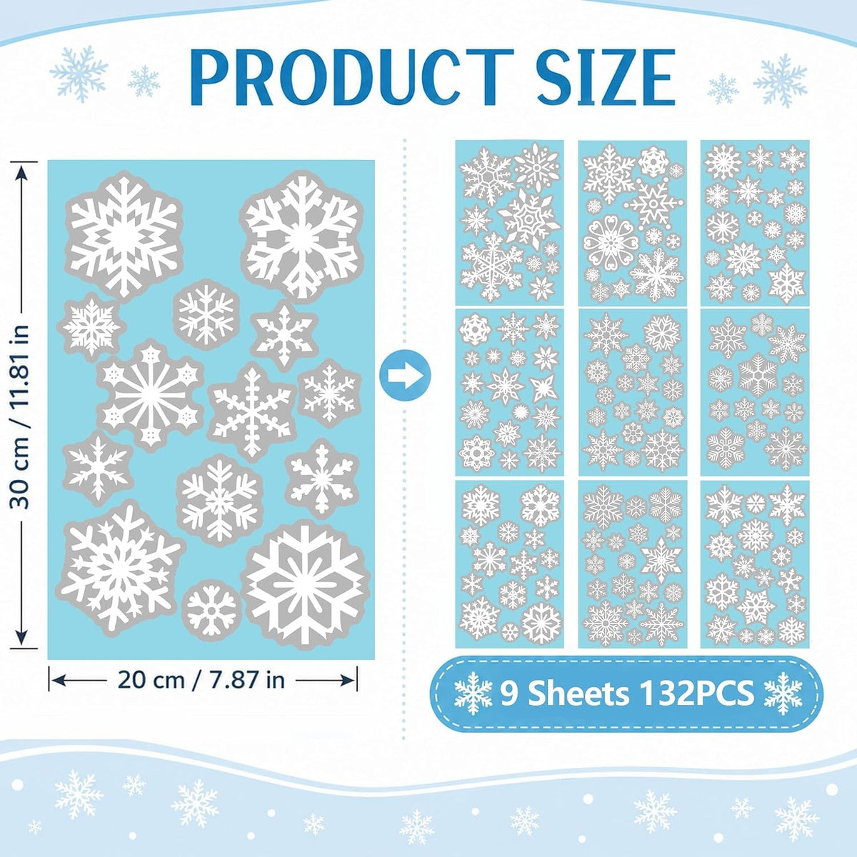 Christmas Snowflake Window Clings - 9 Sheets Holiday Decorations