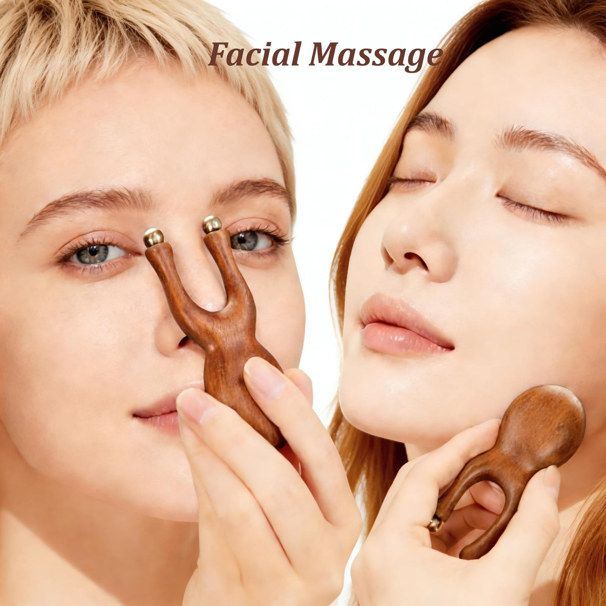 Wood Lymphatic Drainage Massager Set for Face & Body - Sandalwood & Brass