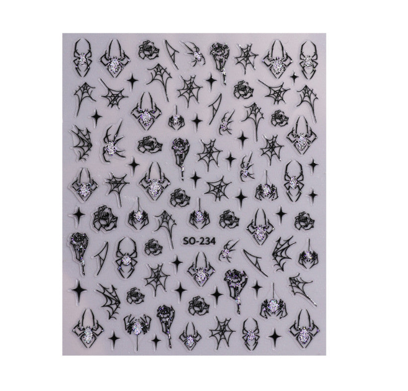 Halloween Nail Art Spider Web Stickers - 2Pcs Self-Adhesive Nail Decorations