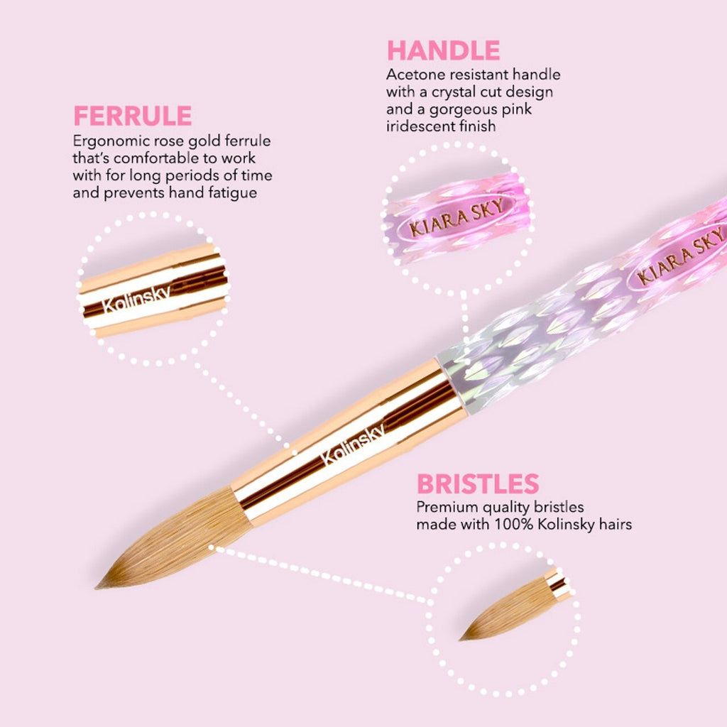 Acrylic Nail Brush #10 with Pink Handle - 100% Kolinsky, Professional Nail Art Tool