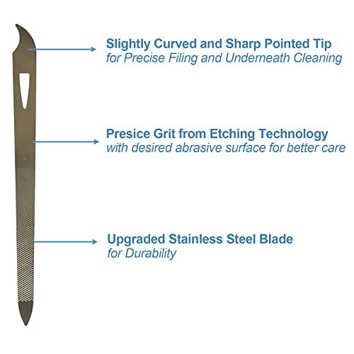 Stainless Steel Nail Files 5.5 Inch for Natural Nails, Manicure & Pedicure