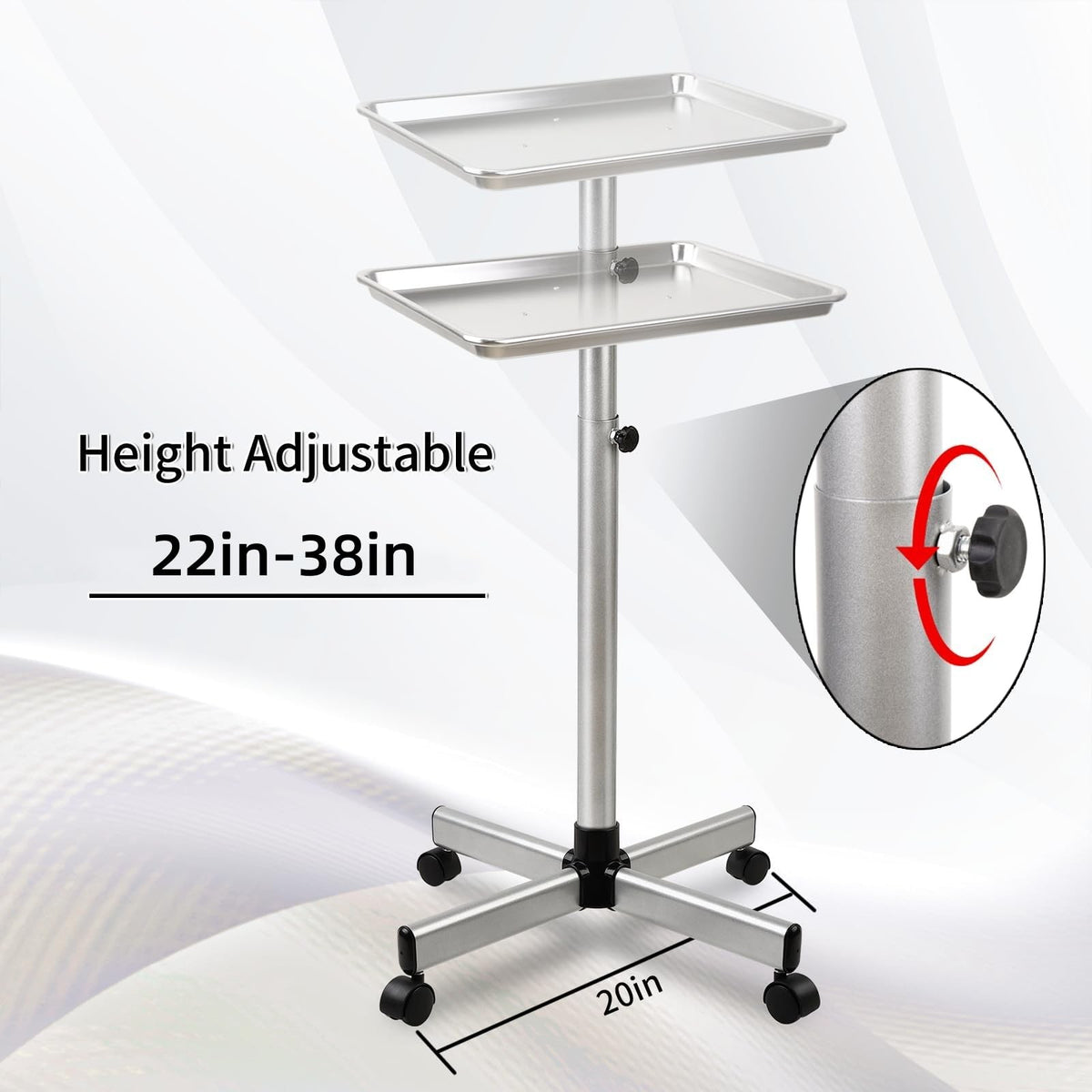 Adjustable Salon Color & Tattoo Tray Cart with Wheels, Height Adjustable