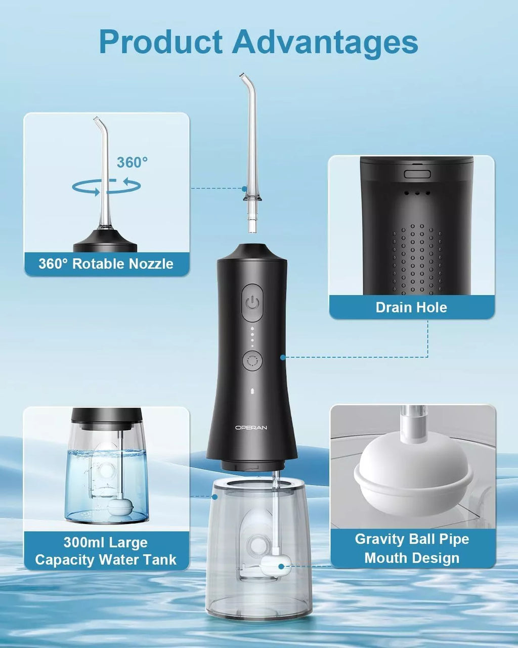 Cordless Water Flosser Oral Irrigator with 6 Tips - Rechargeable Portable Dental Cleaner