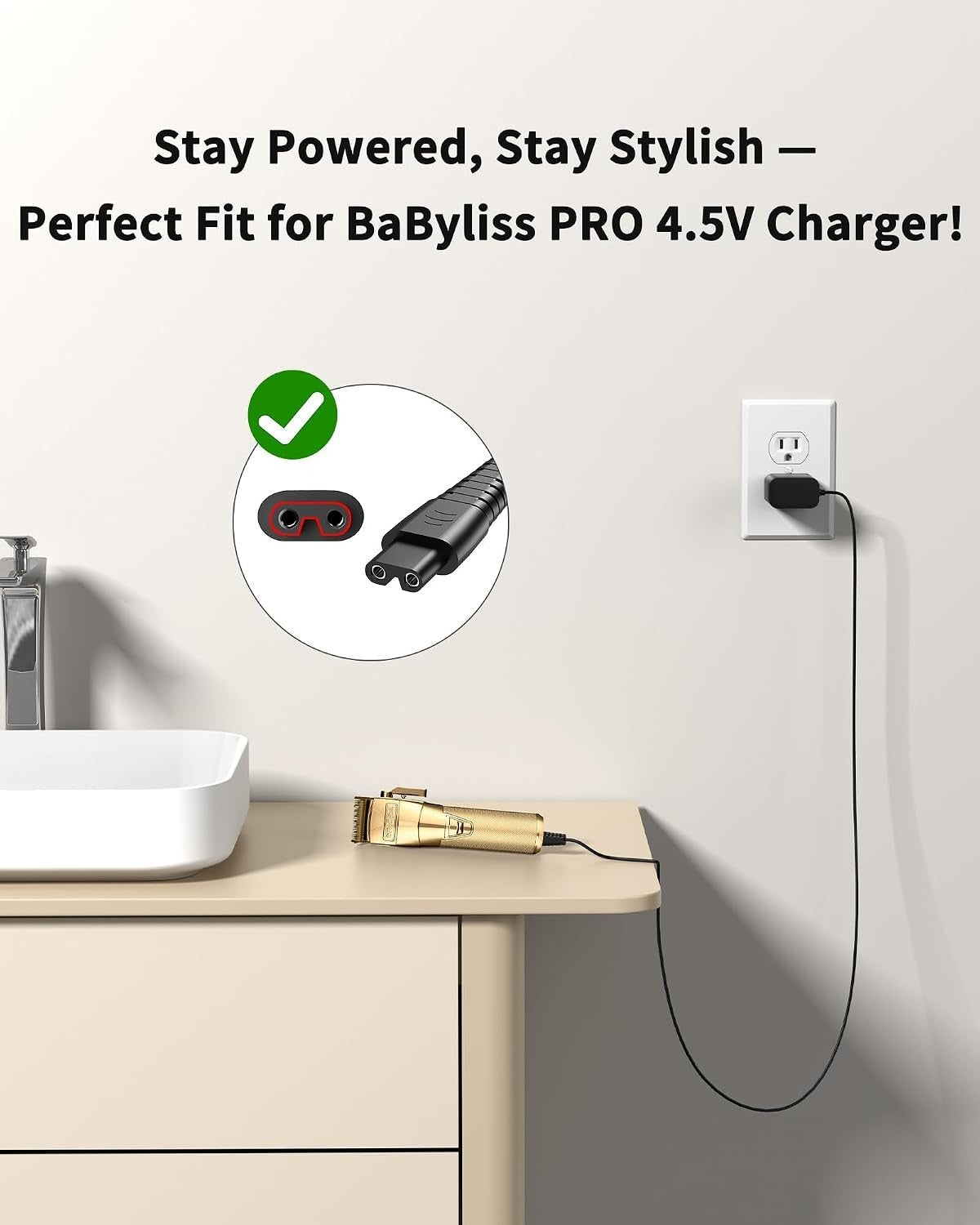 4.5V Replacement Charger for BaBylissPRO FX Series Trimmers – 2-Pin
