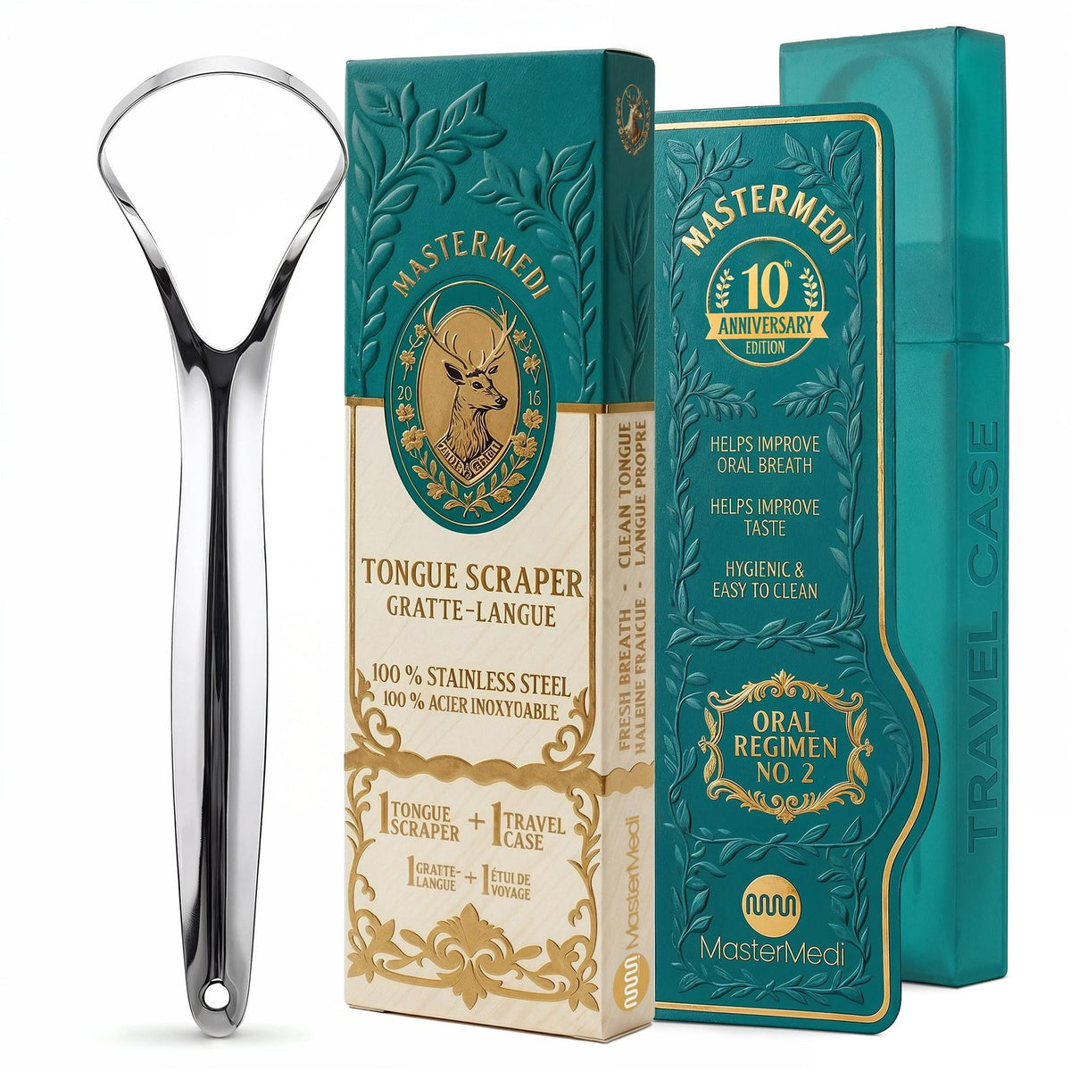 Stainless Steel Tongue Scraper for Adults with Case - Oral Hygiene Tool
