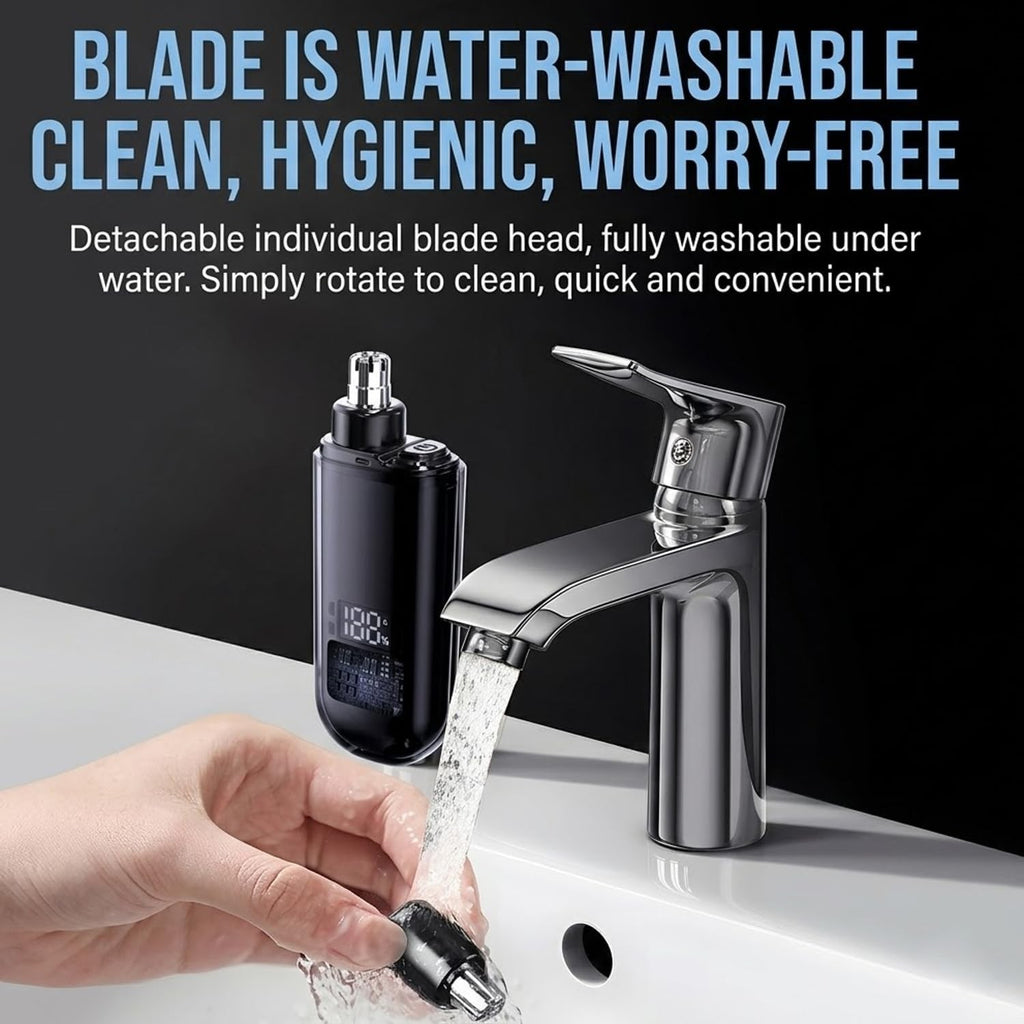 2-in-1 USB Rechargeable Nose & Ear Hair Trimmer with LED Display – Waterproof & Compact