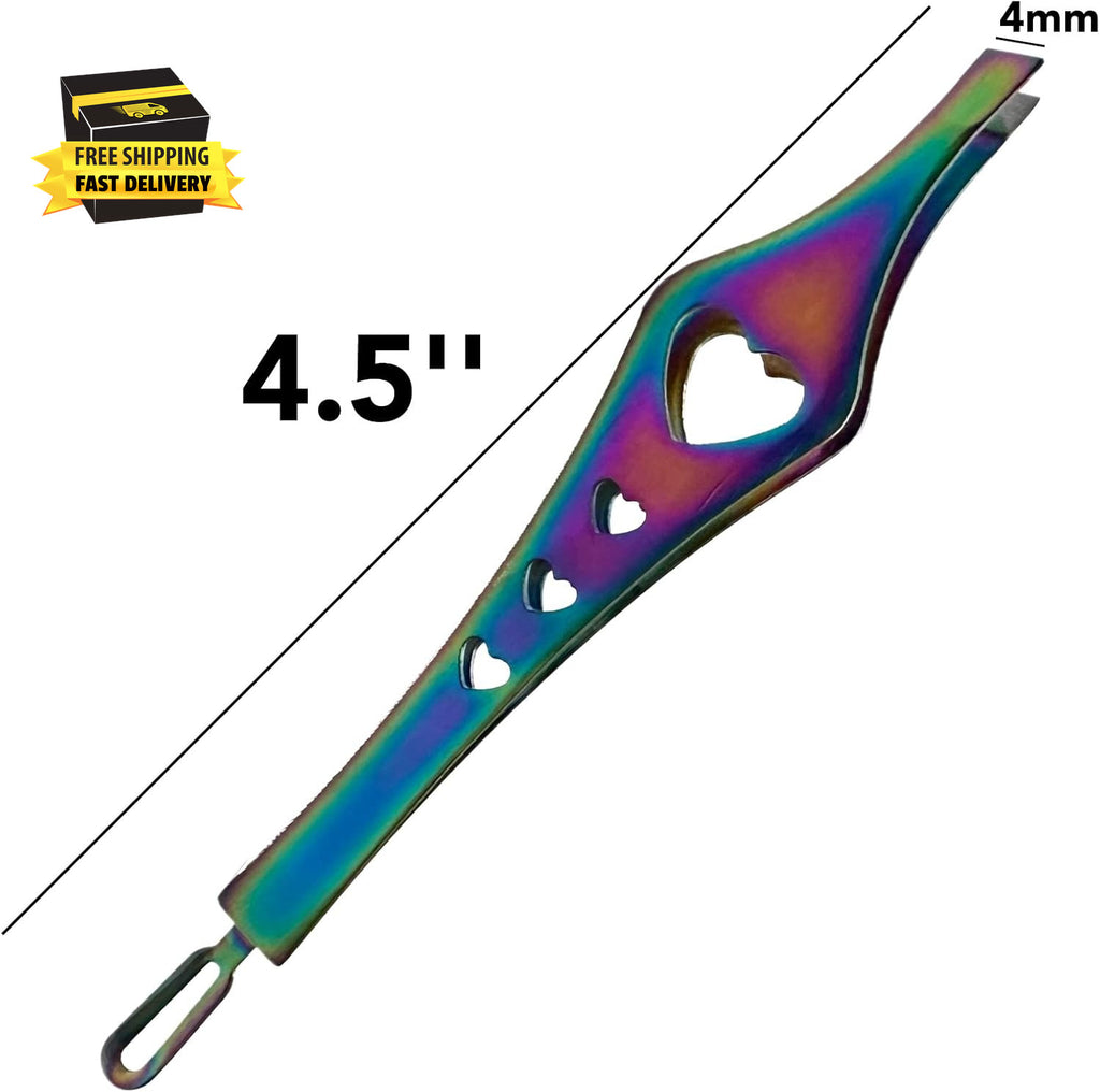 Rainbow Double Ended Tweezers for Eyebrows & Skin Care - Precision Slant Tweezer