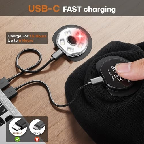 Unisex USB-C Rechargeable LED Beanie with Light for Outdoor Activities