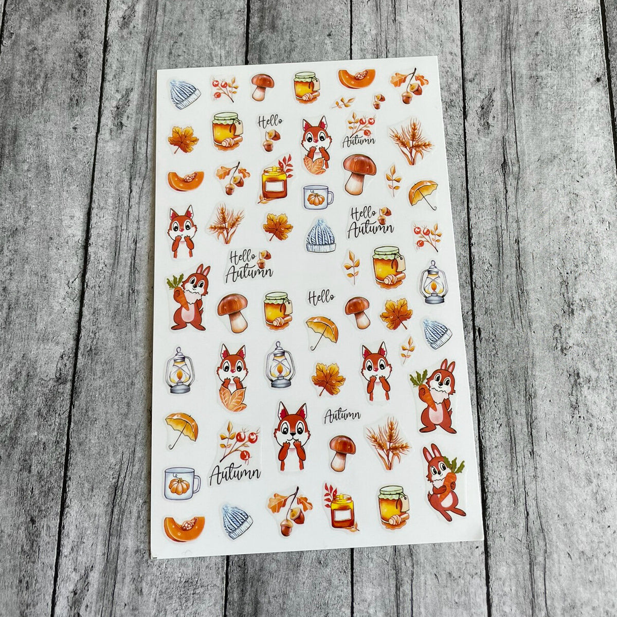 Autumn Leaf Nail Stickers Set - Mushroom Pumpkin Fruit Rabbit Bear Fox Owl Deer Decals