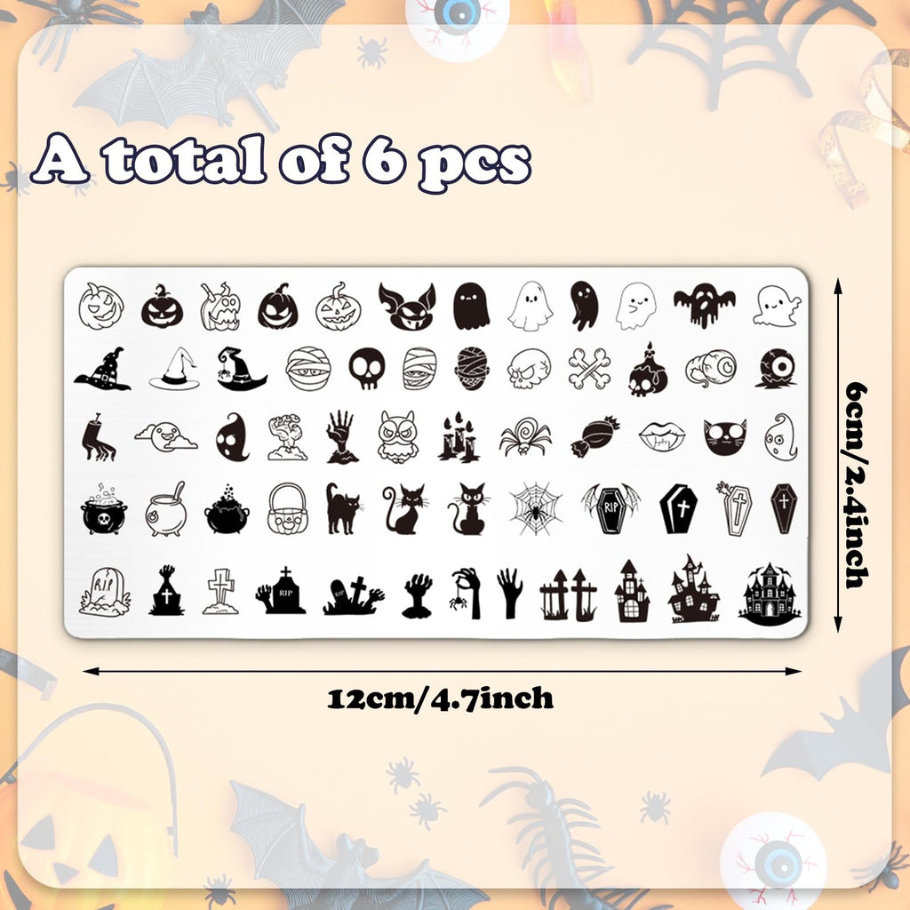 Halloween Nail Stamping Plates Set - Pumpkin Ghost Bat Witch Templates