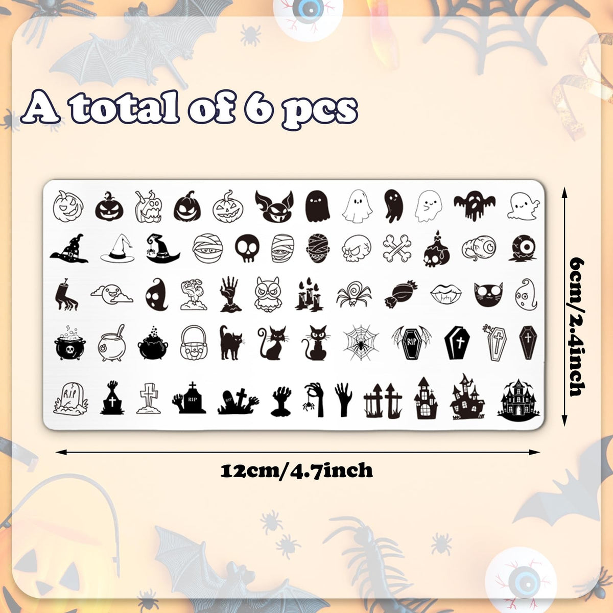 Halloween Nail Stamping Plates Set - Pumpkin Ghost Bat Witch Templates