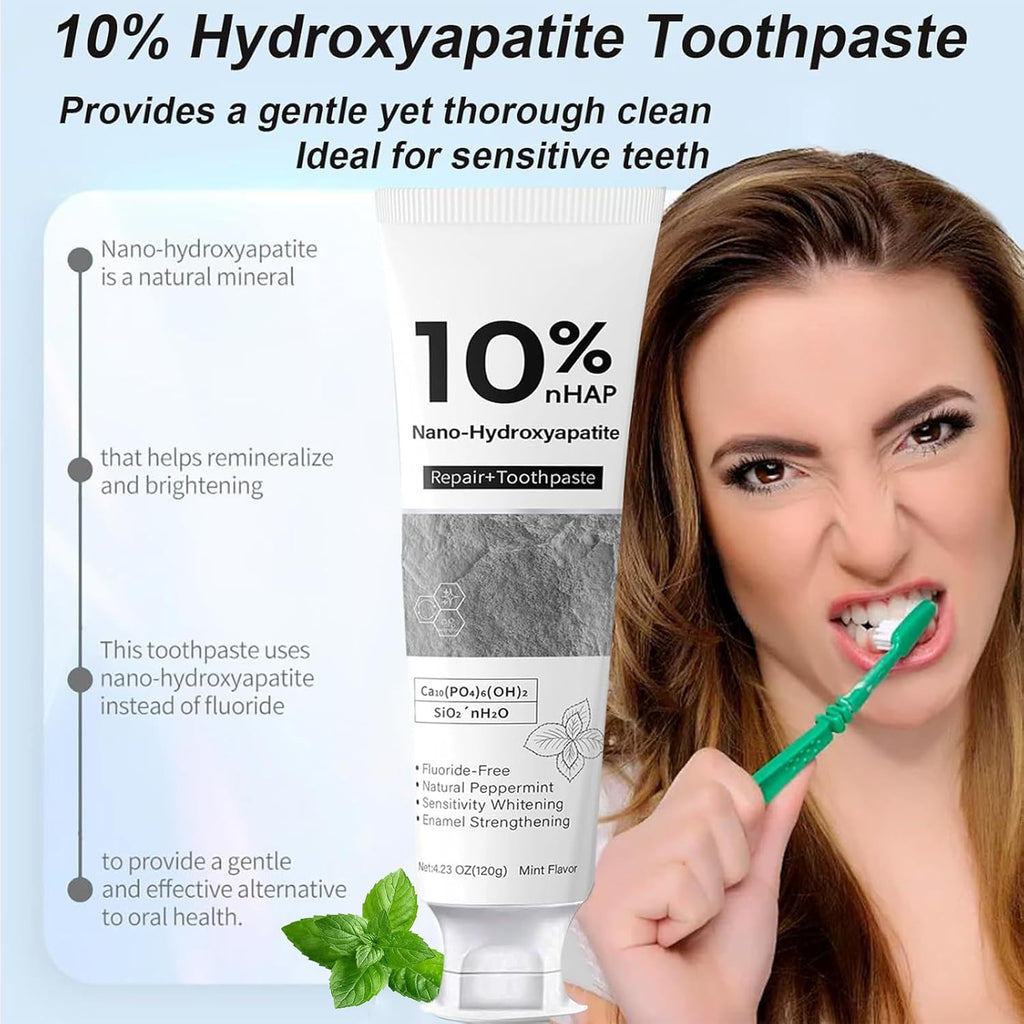Nano-Hydroxyapatite Toothpaste for Enamel Repair & Whitening - Fluoride-Free, Sensitive Safe