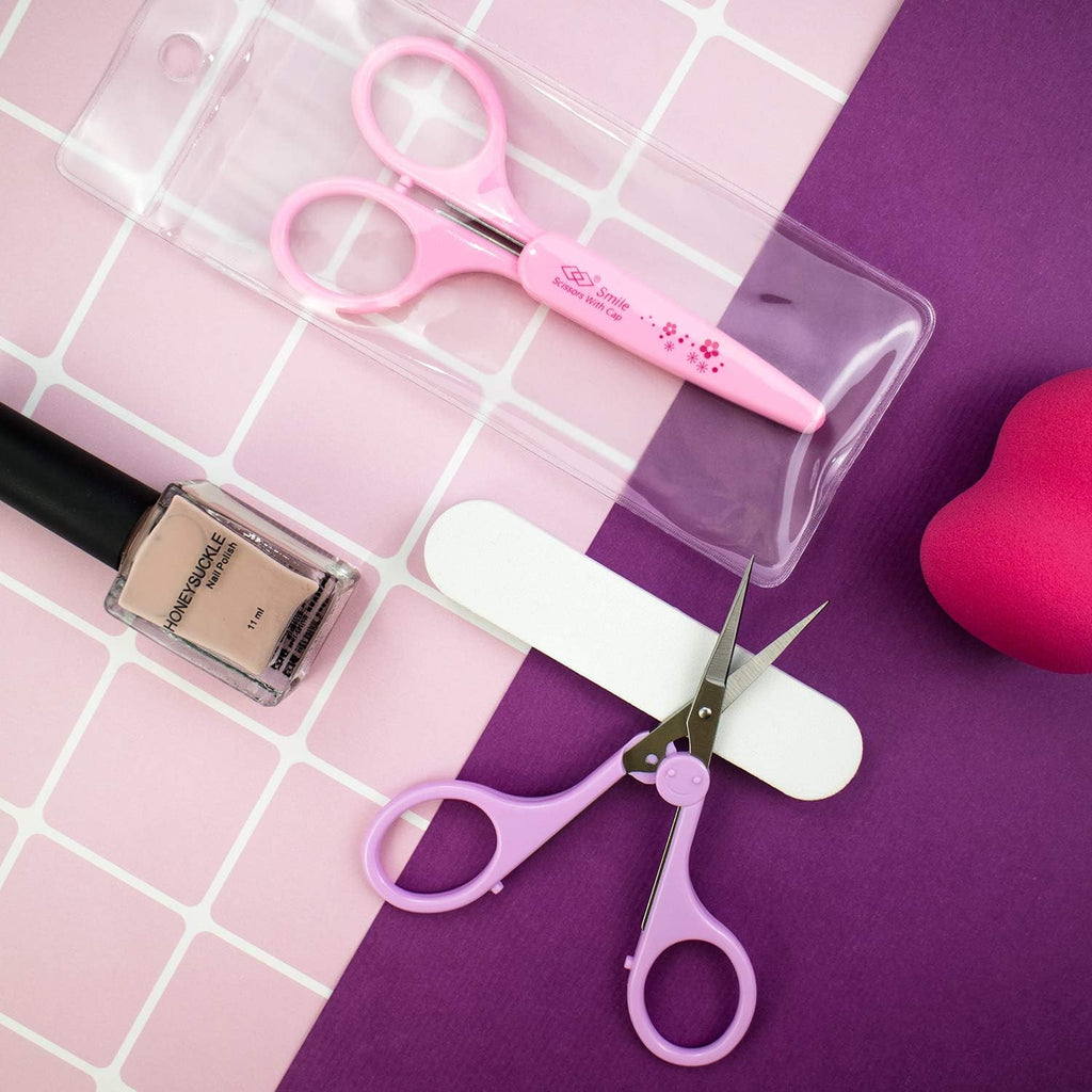 Eyebrow Scissors for Facial, Nose, Mustache & Beard Hair Trimming - Long Purple Stainless Steel