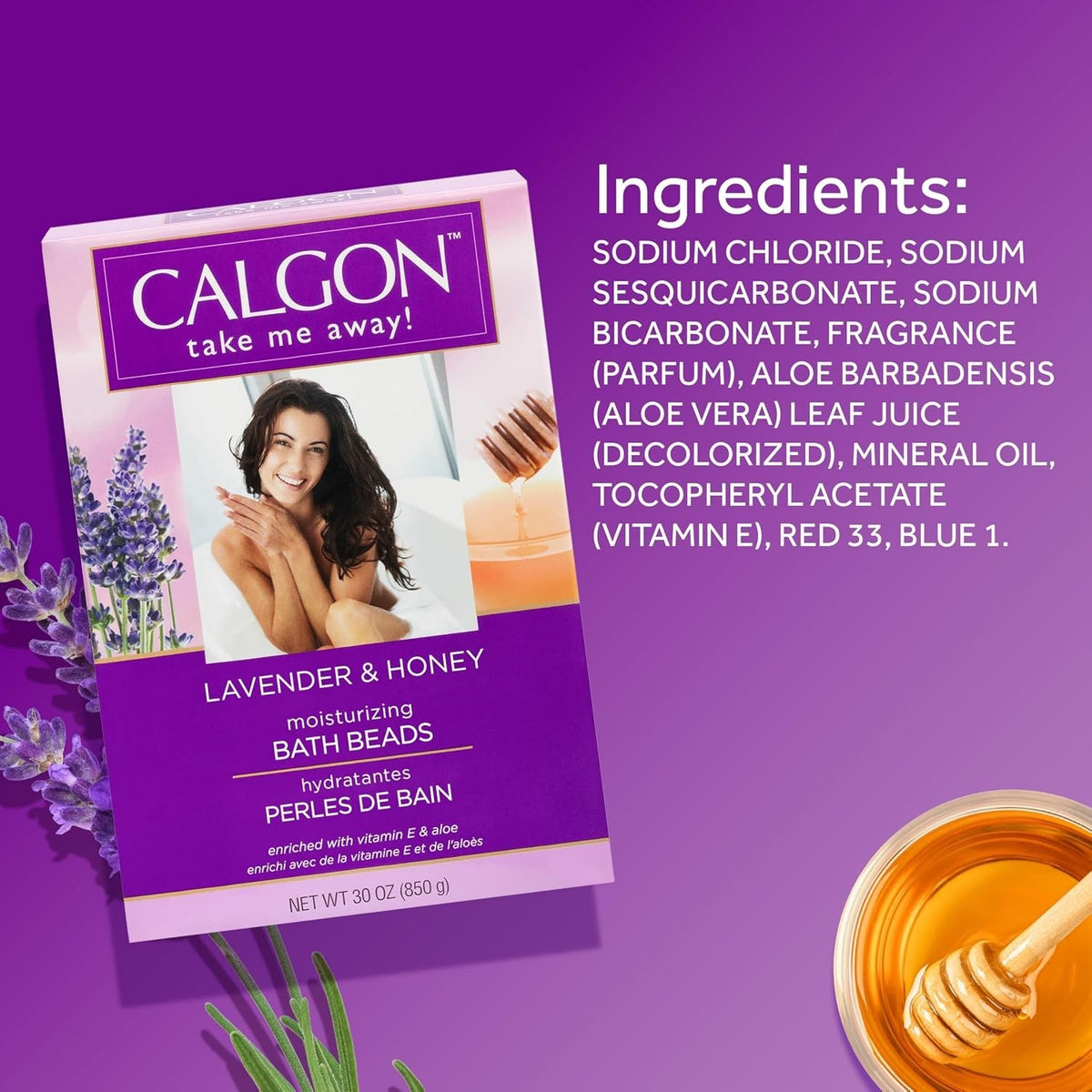 Calgon Ultra Moisturizing Bath Beads - Lavender & Honey, 30 oz