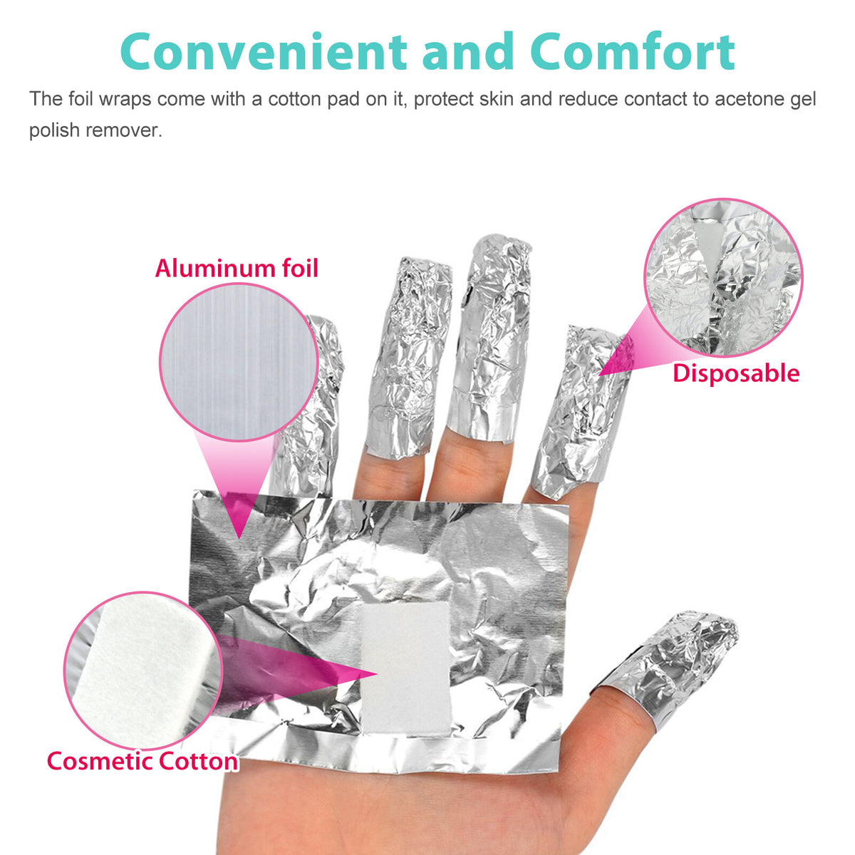 500PCS Nail Foil Wraps for Gel Polish Removal with Cotton Pads