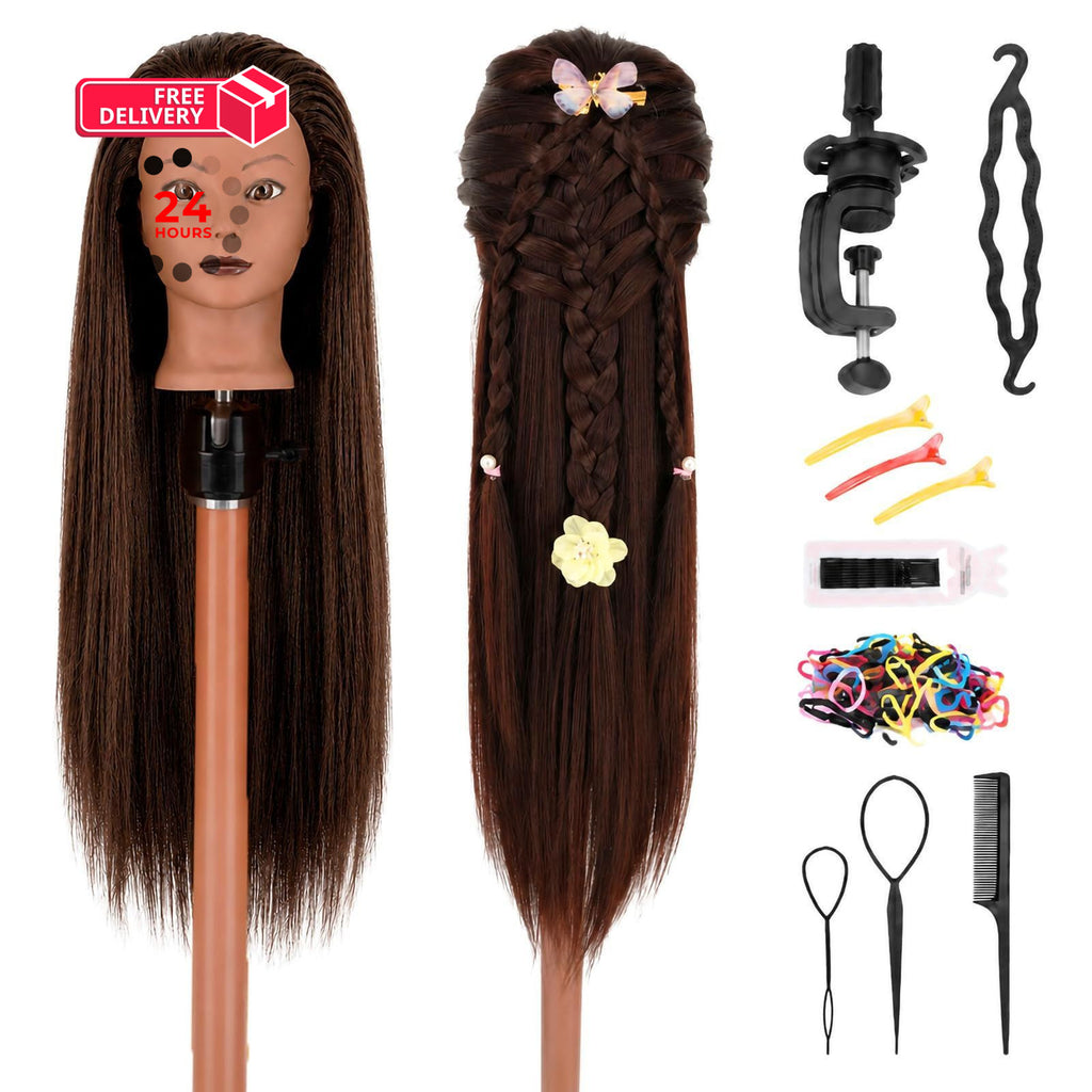 28-Inch Synthetic Hair Mannequin Head for Hair Styling & Cosmetology Practice