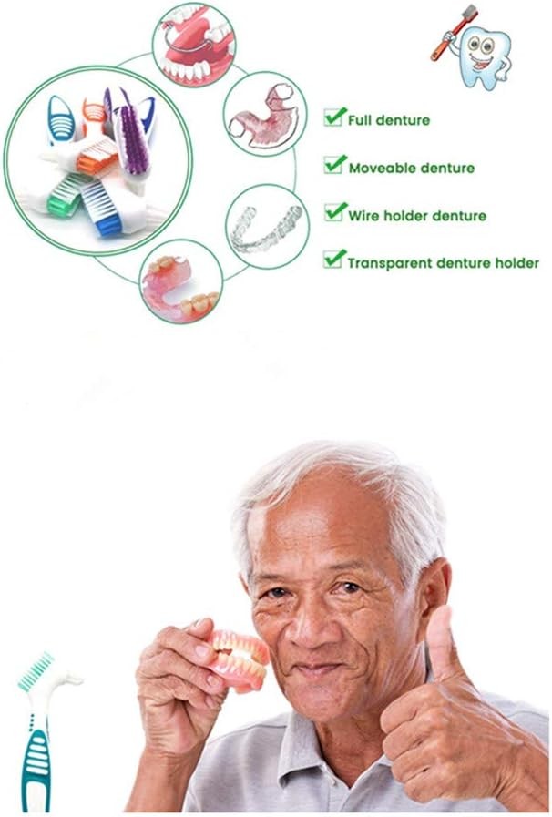 Denture Cleaning Brush Set - Portable False Teeth Brushes with Multi-Layered Soft Bristles