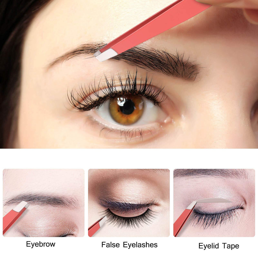 Precision Eyebrow Tweezers Set with Leather Case - 4 Pcs for Facial Hair & Grooming