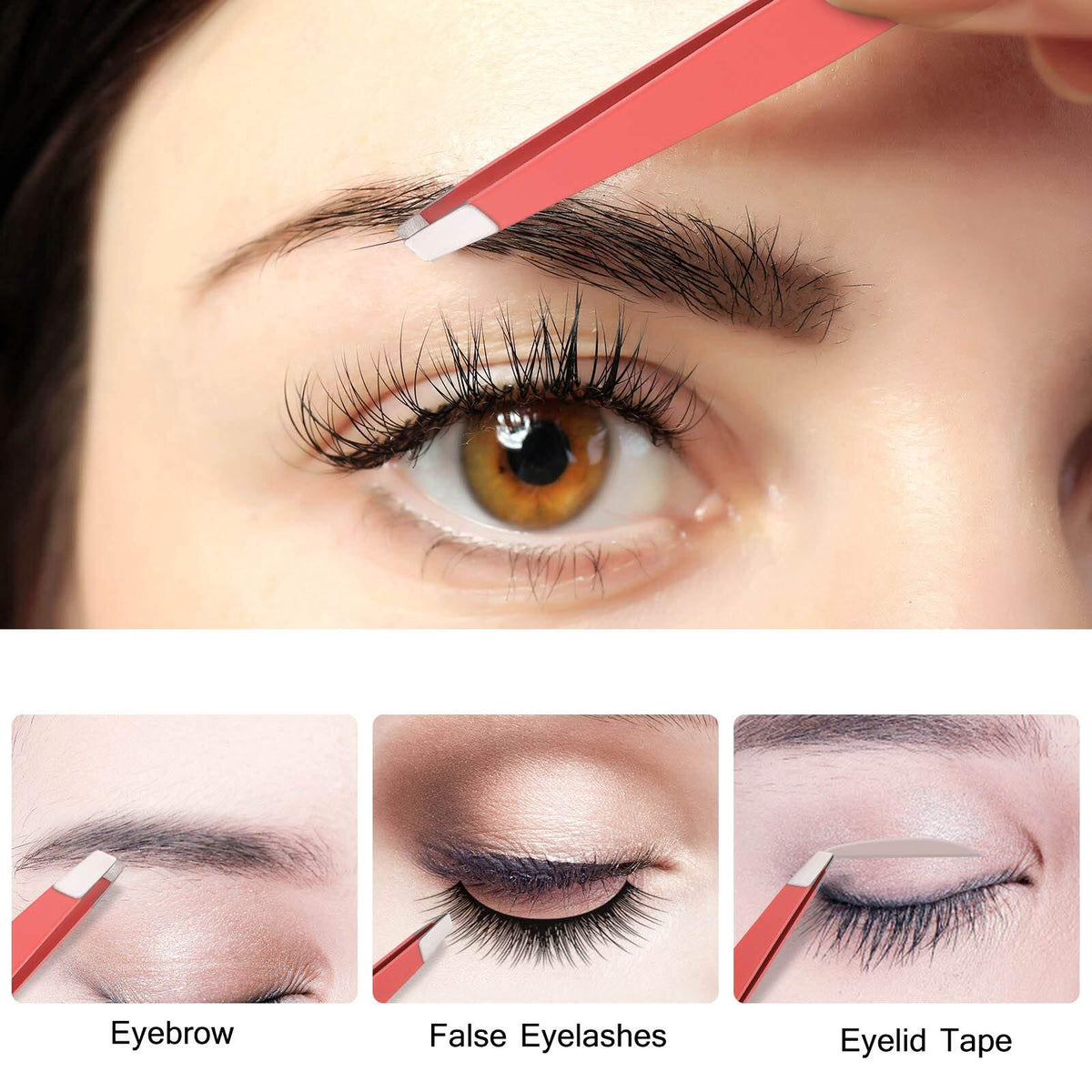 Precision Eyebrow Tweezers Set with Leather Case - 4 Pcs for Facial Hair & Grooming