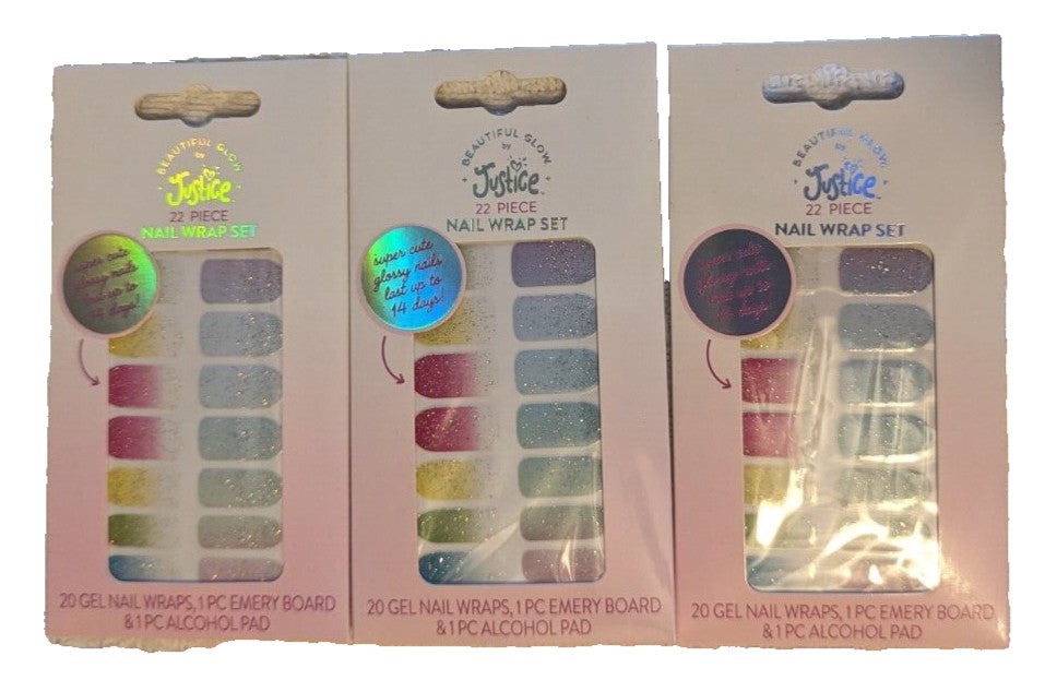 22 Piece Nail Wrap Set - 3 Assorted Nail Art Strips for Manicure