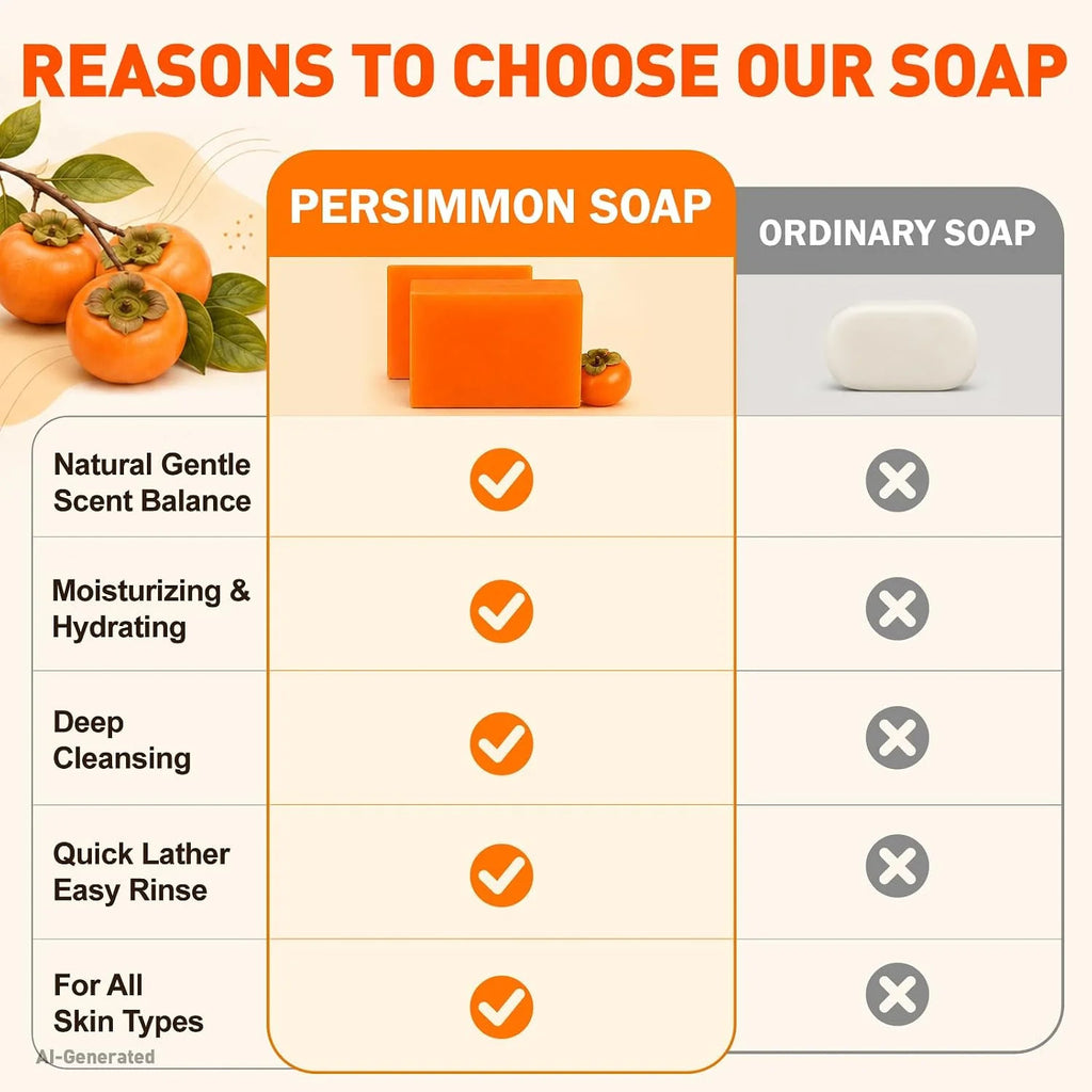 Persimmon Soap Bar Set for Body Odor Control - Natural Refreshing Cleansing, 3 Pack