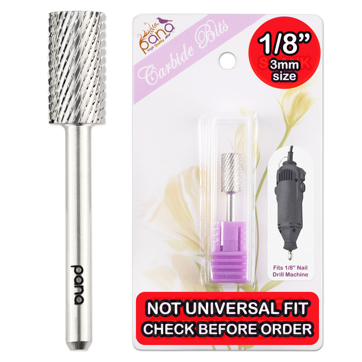 1/8 Inch Shank Flat Top Carbide Nail Drill Bit - Coarse Grit, Silver
