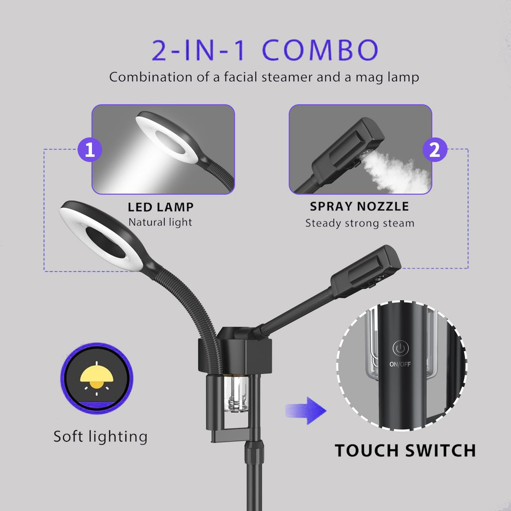 Facial Steamer with Magnifying Lamp and Ozone - 2 in 1 Face Spa Device