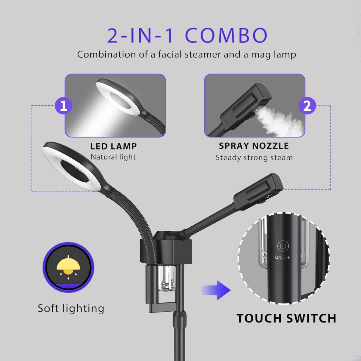 Facial Steamer with Magnifying Lamp and Ozone - 2 in 1 Face Spa Device
