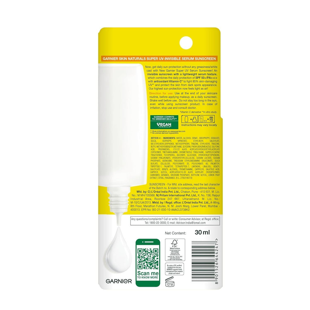 SPF 50 Sunscreen Serum for Face - Invisible, Lightweight, Vitamin C