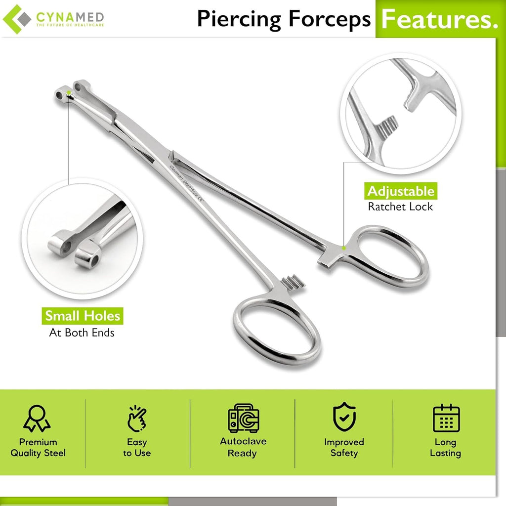 Septum Piercing Clamps & Forceps Set - 4pc Stainless Steel Slotted Locking