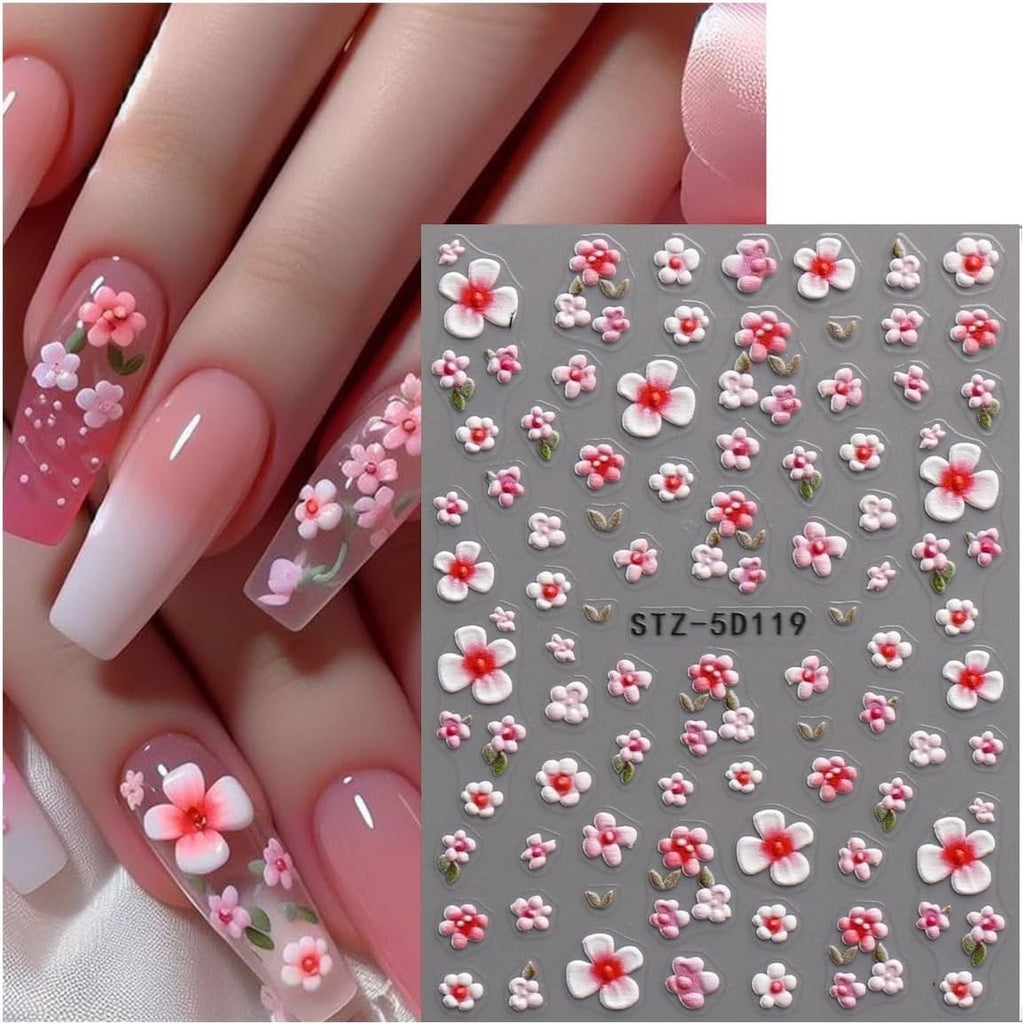 3D Embossed Flower Nail Art Stickers - Self-Adhesive Colorful Decals