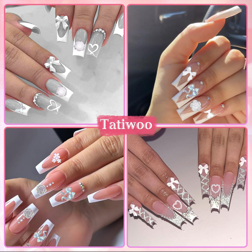 White Flower Nail Charms Set - 1000 Pcs 3D Tiny Flower & Mixed Nail Art Decorations