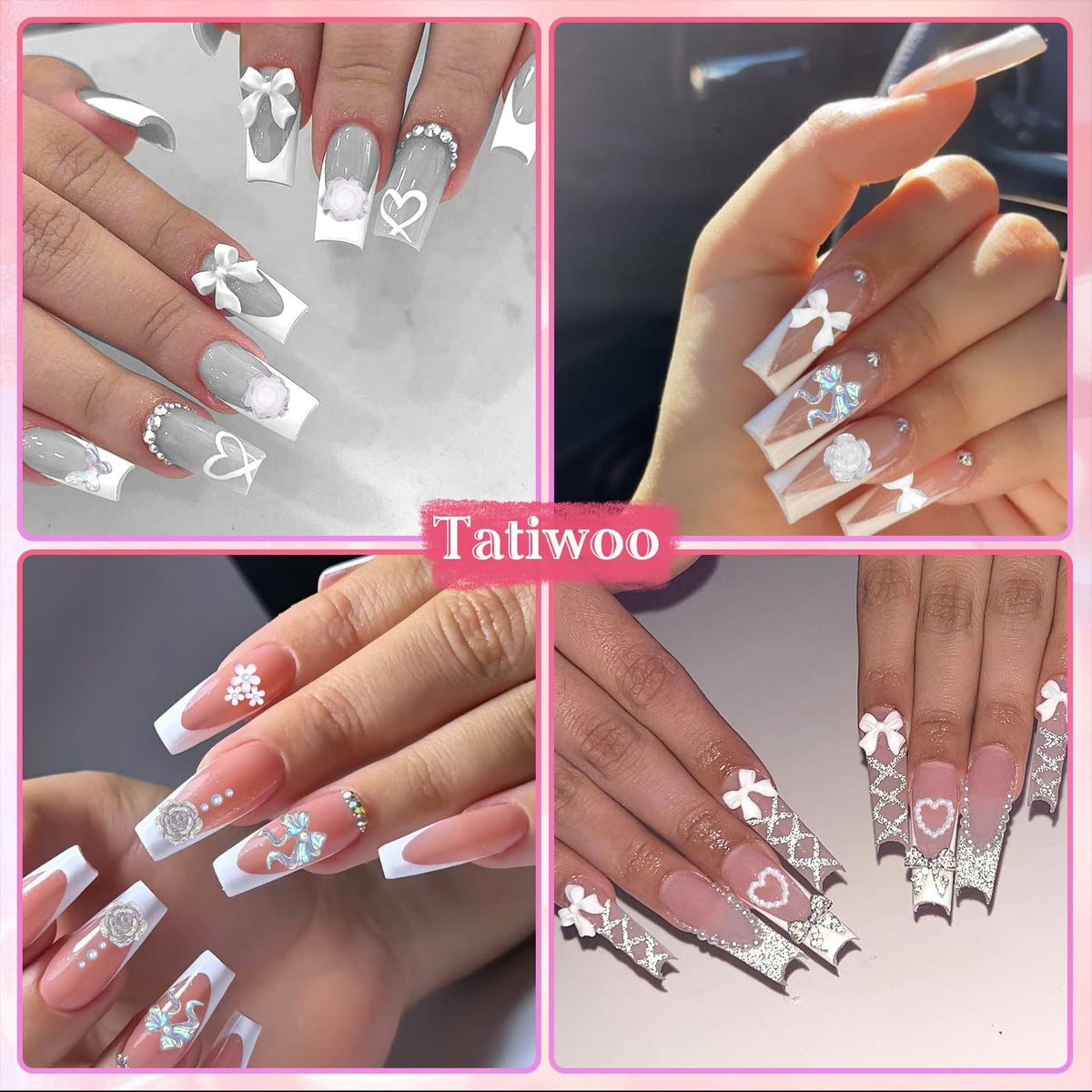 White Flower Nail Charms Set - 1000 Pcs 3D Tiny Flower & Mixed Nail Art Decorations