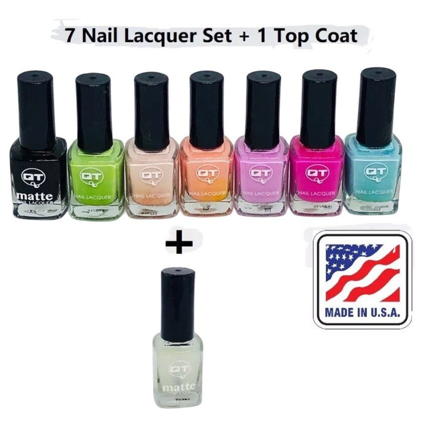 Matte Nail Polish Set with Top Coat - 7 Full-Size Bottles + 1 Top Coat, Made in USA