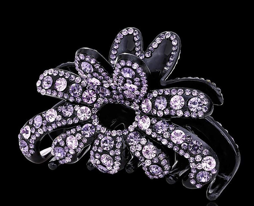 Large Rhinestone Hair Claw Clip for Thick Hair Violet - Elegant Plastic Clamp