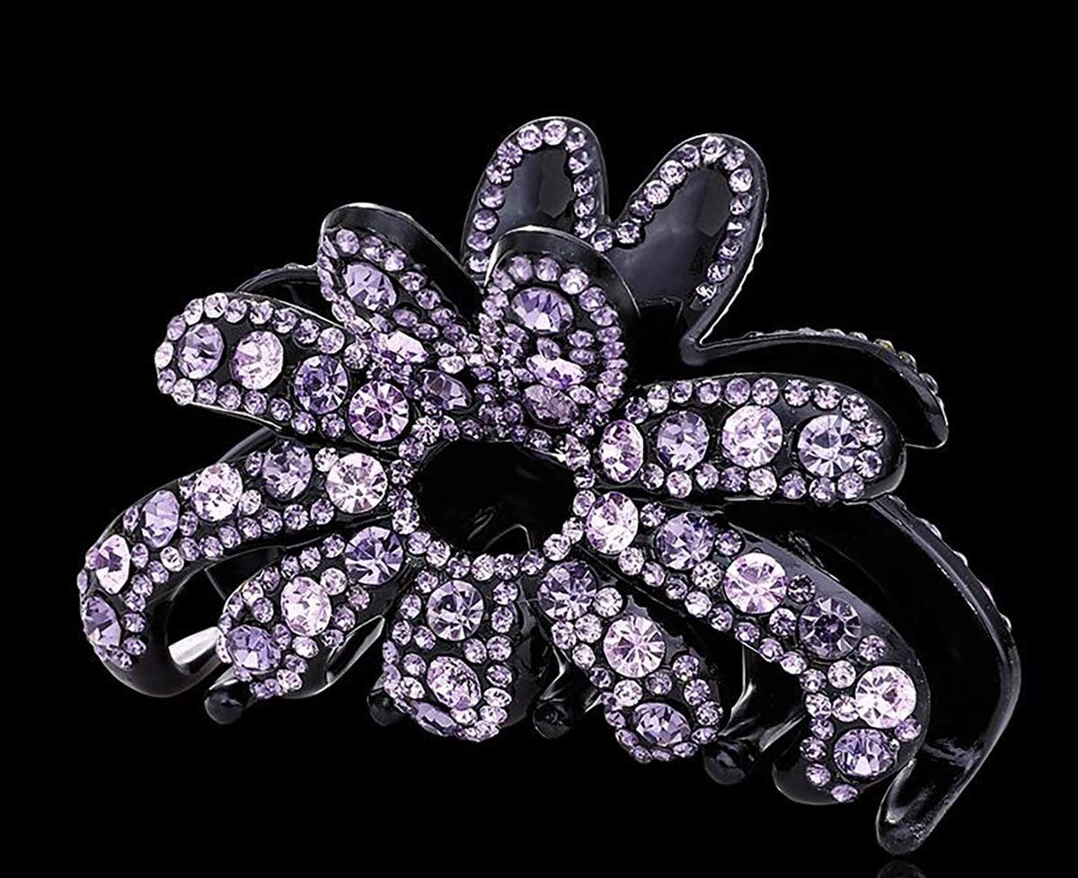 Large Rhinestone Hair Claw Clip for Thick Hair Violet - Elegant Plastic Clamp