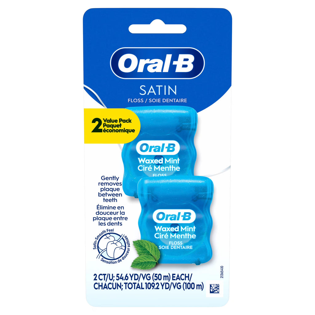 Dental Floss Satin Mint 2-Pack - Easy Glide Plaque & Food Particle Removal