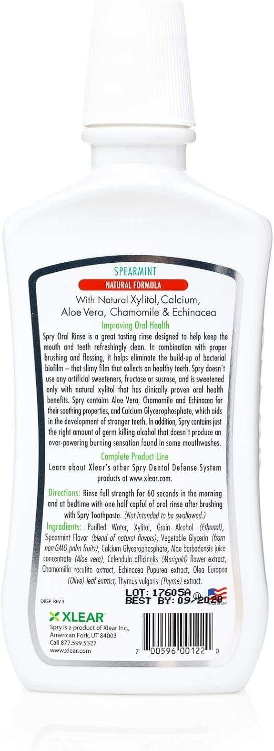 Natural Spearmint Mouthwash with Xylitol - 16 fl oz, Pack of 6 | Oral Rinse for Fresh Breath & Gum Health