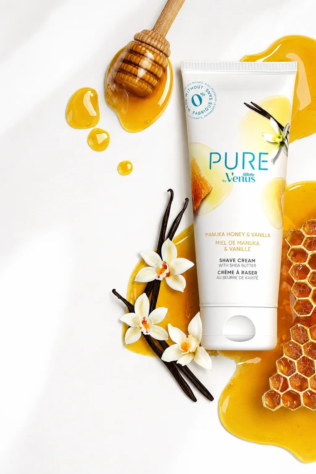 Gillette Venus Pure Shave Gel with Manuka Honey & Vanilla - Nourishing, Paraben-Free, 6 fl oz