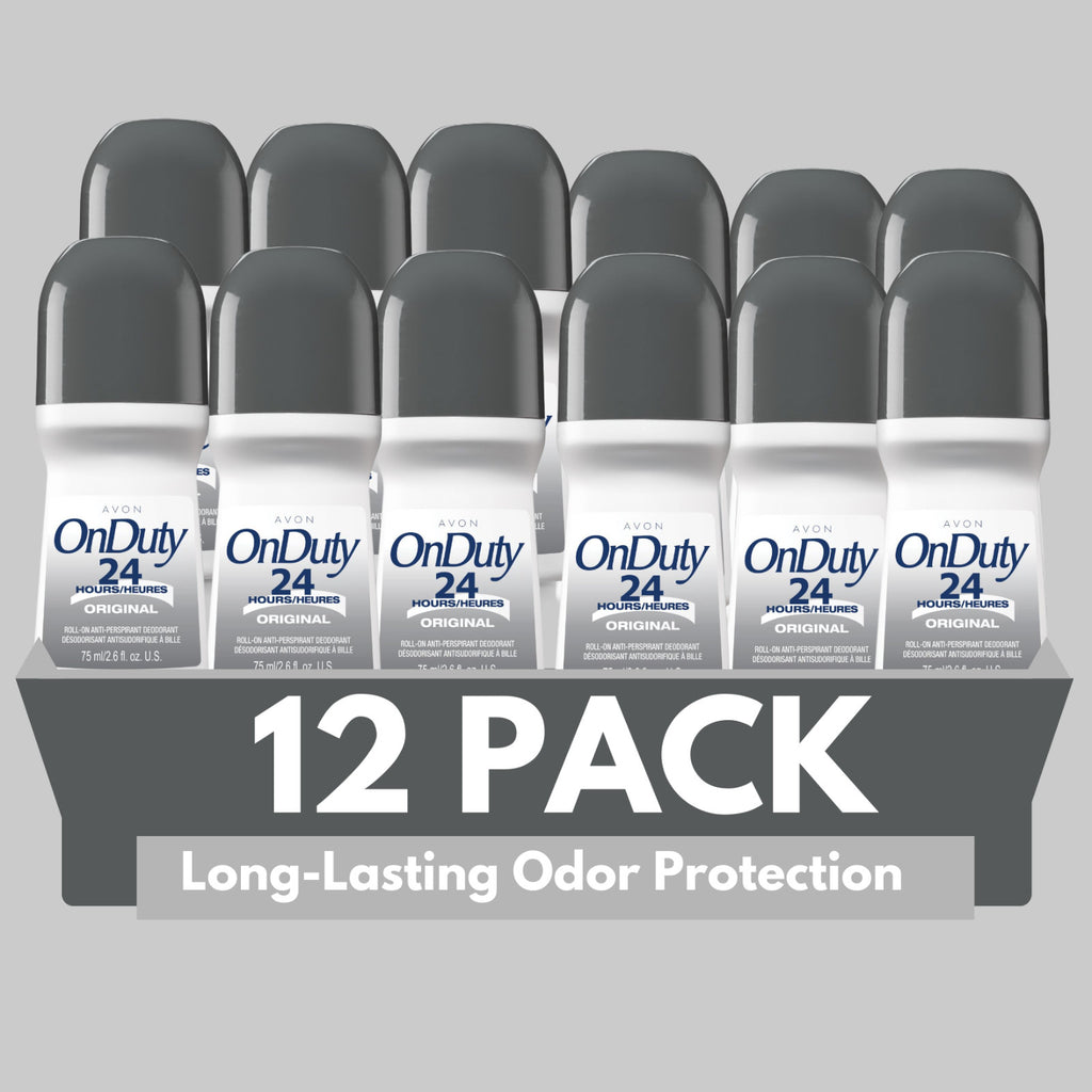 24H Roll-On Deodorant for Men & Women - Avon On Duty Original, 2.6 fl oz (12-Pack)