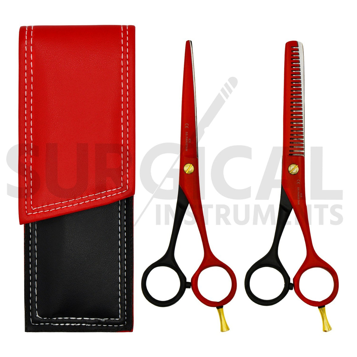 6-inch Professional Hair Cutting & Thinning Scissors Set - Red & Black